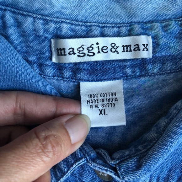 Vintage Maggie & Max Embroidered Chambray Denim Farmhouse Button Down Shirt XL - Picture 2 of 8
